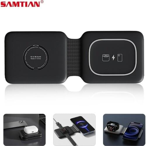 SAMTIAN 15 W Fast Charging Foldable Wireless Charger Stand 3 in 1 for Samsung Apple Watch Airpod Pro Wireless Chargers