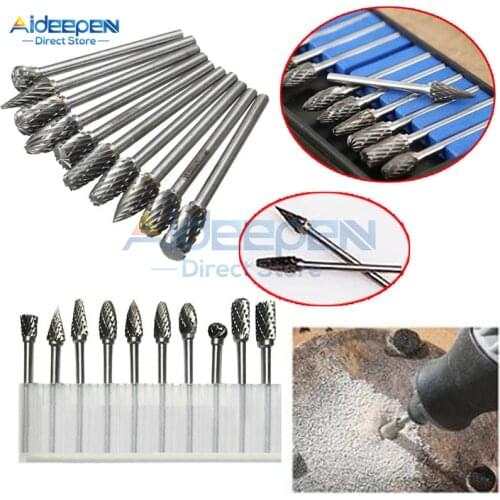 10Pcs/set 3x6mm Carbide Rotary Burr File Tungsten Steel Grinding Head Rotary File Cutter Wood Carving Carved Knife Cutter Tools