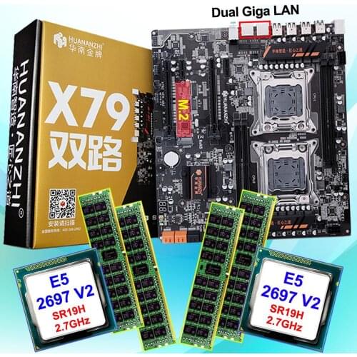 HUANANZHI X79 Dual CPU Motherboard Combo PC Components DIY M.2 SSD Slot 2 CPU Intel Xeon E5 2697V2 2.7GHz 64G Memory 4*16G RECC