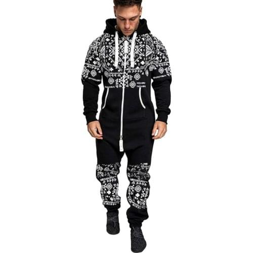 Autumn men sets fashion double zipper Fleece male jumpsuit tide cool Hip hop printing tracksuit men jogging Hooded suit