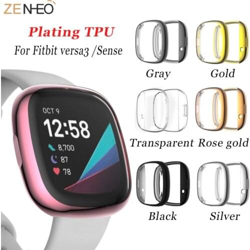 Thin Lightweight Anti-fall Watch Case for Fitbit Versa 3 /Fitbit Sense Plating TPU Cover Full Protective Bumper watch Accessorie