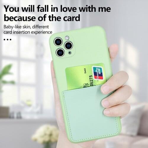 Ultra-thin Cute Card Holder Liquid Silicone Phone Case For iPhone 12 11 Pro SE XS max XR X 8 7 6 Plus Luxury Wallet Soft Cover