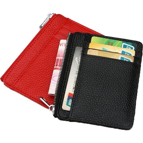 Genuine Leather ID Card Holder Large Wide Zipper Business Bank Credit Card ID Holder pocket
