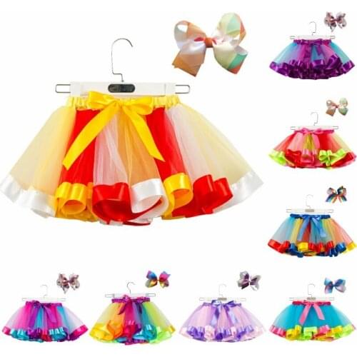 Girls Skirt Mesh Rainbow Pettiskirt Childrens Puff Skirt Skirt Princess Skirt Christmas Skirt + Bow Headdress Cute Tutu Skirt