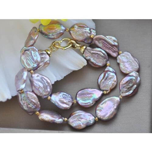 Z10296 18" 22mm Florid-Lavender Baroque Coin Reborn KESHI Pearl Necklace