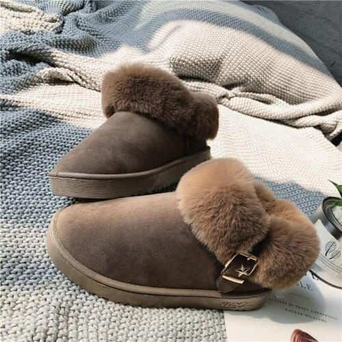Weweya 2019 Women Winter Snow Boots Women New Metal Star Buckle Knot Warm Ankle Boots Brown Casual Shoes Woman Plush Fur Slip On