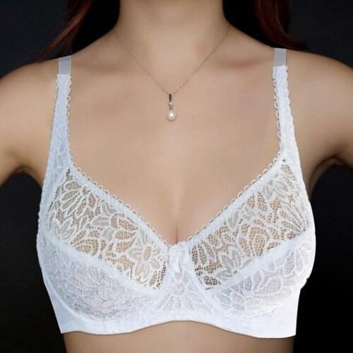 Plus size Bra women Lace Perspective Bralette Sexy Lingerie Underwire Embroidery Floral Bras Top Luxury Gift BH B C D DD E F Cup