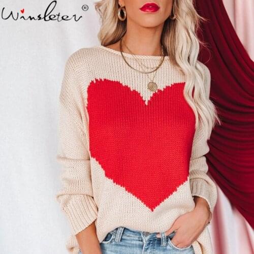 New 2021 Sweater Women Red Loving Heart Loose Pullover Knitwear Tops Jumper Autumn Winter Women Clothing T17305A