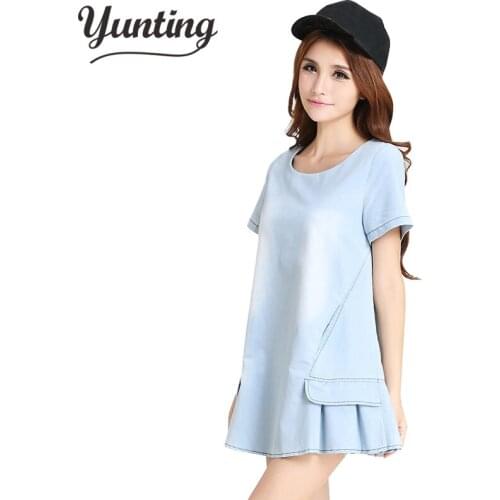 2021new summer korean style casual and cute lady denim dress short sleeve dress waisted jean dress