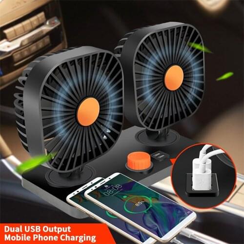 12V 24V USB 360 Degree Car Air Fan Adjustable Car Auto Air Cooling Dual Head Fan Low Noise Car Auto Cooler Car Fan Accessories