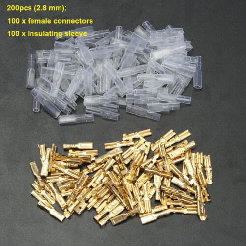 200Pcs 2.8/4.8/6.3MM Wire Connectors Terminal Connector Female/Male Spade Terminals With Transparent Insulating Sleeves