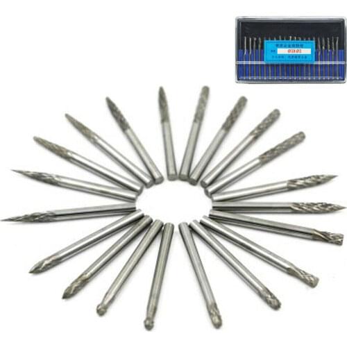 20X Grinder Shank Diamond Grinding Burr Needle Point Engraving Carving Polishing Glass Jade Stone Drill Bit Rotary Tool Set