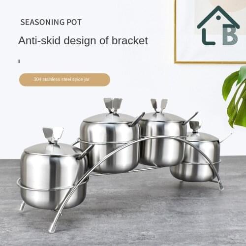 304 stainless steel seasoning container with spoon kitchen supplies salt container spice organizer salt and pepper shakers