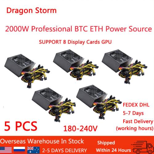 5 PCS ATX 2000w Suitable for all kinds of mining Power Supply 8GPU ETH Rig Ethereum Miner PC psu temperature control Mute