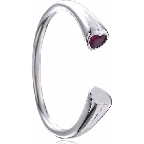 Ajax 925 Sterling Silver Ladies Dating Ruby Heart Initial Ring Red Crystal Female Minimalism Girl Birthday Gift