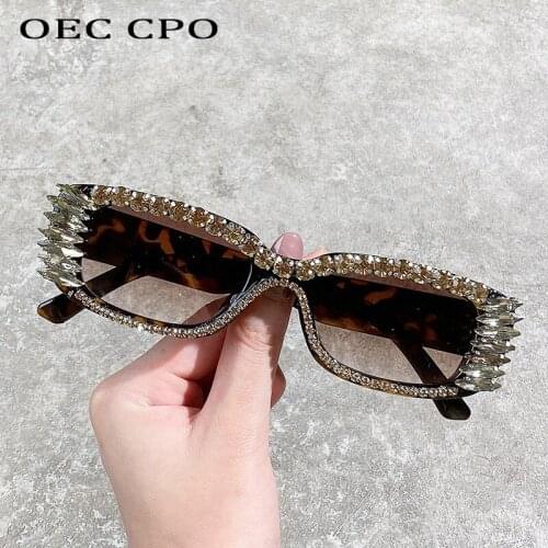 OEC CPO Vintage Diamond Square Sunglasses Women Small Fashion Rectangle Rhinestone Sun Glasses Female Crystal Eyewear UV400