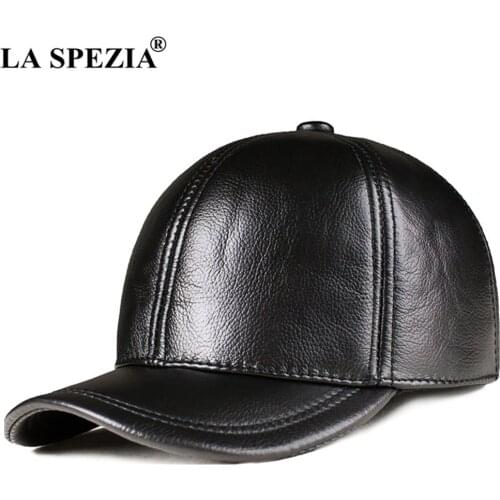 LA SPEZIA Baseball Caps Genuine Leather Hats for Men Sheepskin Dad Hat Adjustable Autumn Winter Black Brown Male Snapback