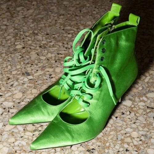 Rivet Hollow Spring Summer New Womens Pointed Toe Lace Up Zip Boots Genuine Leather Sexy Thin High Heels Ankle Boots Feminino