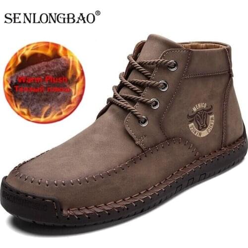 Brand Classic Winter Men Boots Thick Plush Warm Male Snow Boots Italy Handmade Man Ankle Boots Waterproof Non-slip Man Moccasins