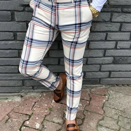 New Mens Business Trousers Colorful Grid Long Pants Causal Pants Clothes Pencil Pants Fitness Workout Joggers Gym Sweatpants