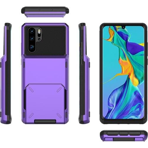 For Huawei P30Pro P30lite Psmart Business Phone Case Metal Hard PC Card Slot Holder Flip Wallet TPU Silicon Shockproof Phone Bag