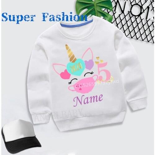 Children 2021 Quarantine Number 1~9 Happy Birthday Custom Name Kids Hoodies Autumn Unicorn Girls White Hoodie Sweatshirt,dKYT21