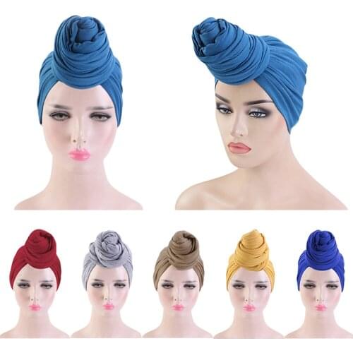 Women Muslim Hijab Scarf Turban Hat Bohemian Knot Turban African Twist Headwrap Ladies Hair Accessories Caps India Hat Chemo Cap