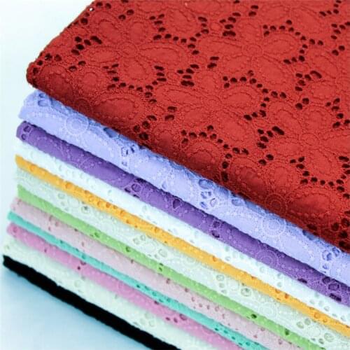 Cotton Fabric 1 yard Color Hollowed-out Flower Embroidered Cloth Blouse Shirt Top Dress Sewing Material 135cm 53" Wide M4F264