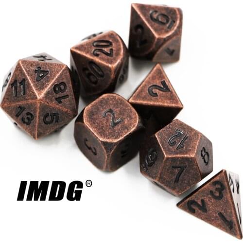 IMDG 7pcs/set Creative RPG Game Dice Polyhedron Metal Dice DND Different Red Copper Digital Game Dice
