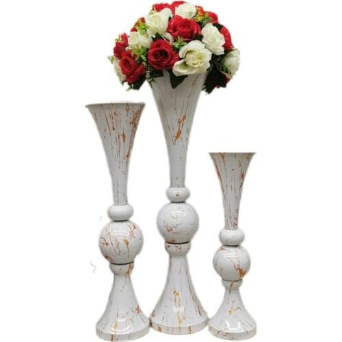 IMUWEN 10 PCS/ Lot Vases Metal Wedding Centerpieces Event Party Table Flower Road Lead Flowers Pot Home Decoration