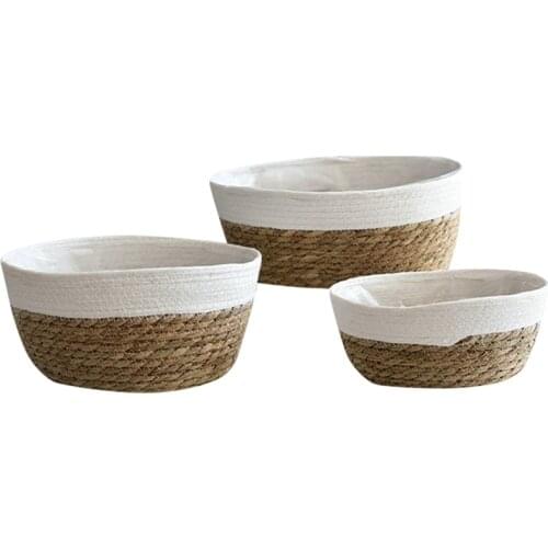 Best Straw Flower Pot Oval Hand Woven Flower Basket Seaweed Woven Storage Basket Succulent Flower Pot Home Decoration, 3PCS