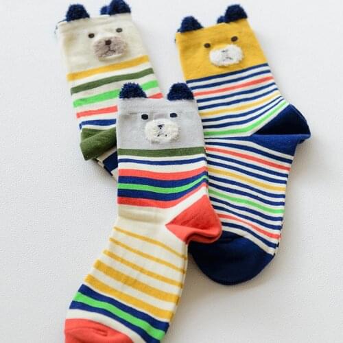 "I Look Like " Lovely Women Cartoon Colorful Stiped Bear Socks Long-staple Cotton Women Sock Creative Winter Calcetines 10667