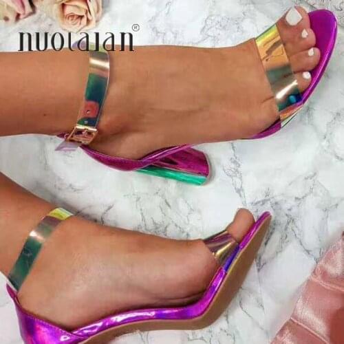 Fashion Summer Women Sandals Sexy High Heels sandals PVC Ankle Strap Women Shoes Peep Toe High Heels Party Wedding Shoes Woman