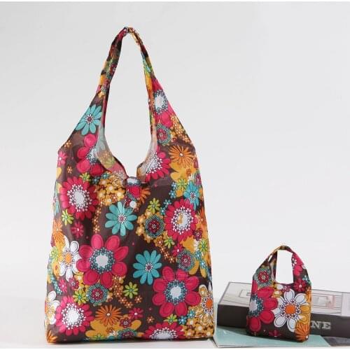 Fashion Oxford Fabric Portable Storage Bags Foldable Large Capacity PVC Shopping Storage Bag Colorful Flower Travel Bags 41x65cm