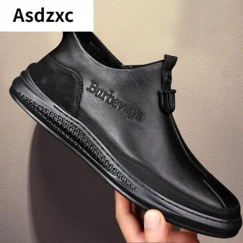 Leather boots mens black mid-high-top leather shoes increase in leather boots casual Korean mid-tube boots men 38-44