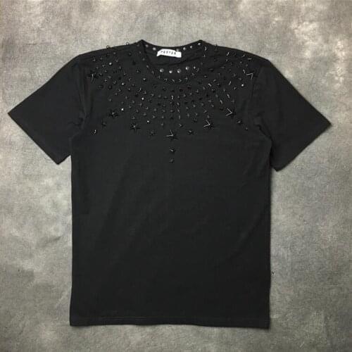 Men High New 19ss Metal hot drill rivet star T Shirts T-Shirt Hip Hop Skateboard Street Cotton T-Shirts Tee Top #a86