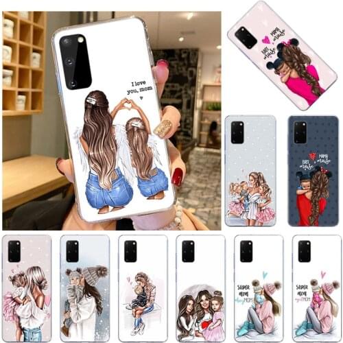 Black Brown Hair Baby Mom Girl Son Soft TPU Phone Case For Samsung S21 Ultra S20 FE Note 20 10 Pro 9 S10 Lite S10E S9 Plus Cover
