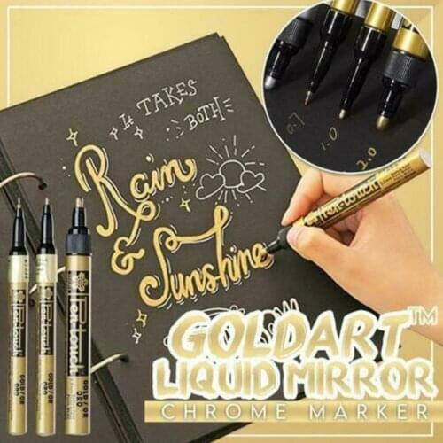 2021 Golden Liquid Chrome Marker Set 0.7/1.0/2.0mm Craftwork Pen Accessories Art Liquid Fade-proof Metal Mirror Chrome Markers