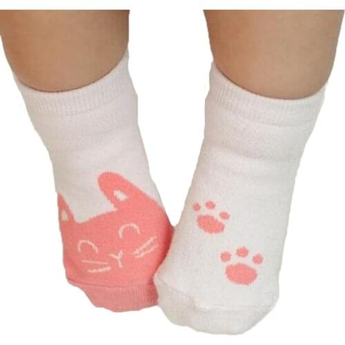 2018 New Baby Animal Socks Anti Slip Cartoon Cat Asymmetry Newborn Socks Anti Sweat Pure Cotton Sleeping Infant Socks Baby Girl