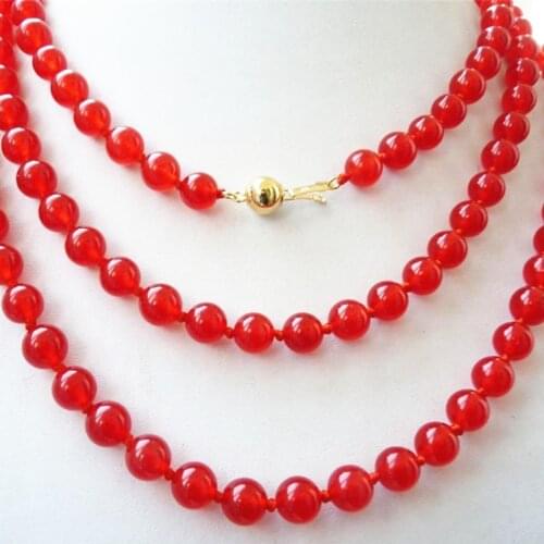 Charming 8mm natural stone jades stone chalcedony red round beads necklace for women trendy party gifts jewelry 50inch BV355