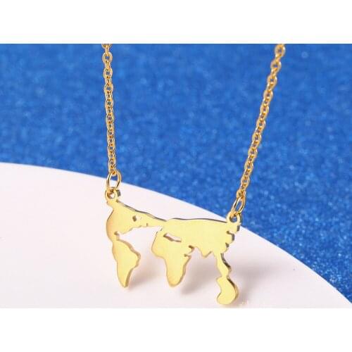 Stainless Steel Rose Gold Color World Map Necklace Earth Globe Pendant Necklaces Globetrotter Jewelry Women Party Gift