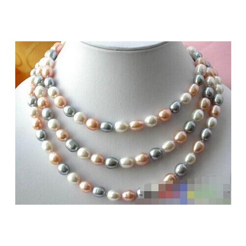 RICE WHITE GRAY PINK FRESHWATER PEARL NECKLACE 50"