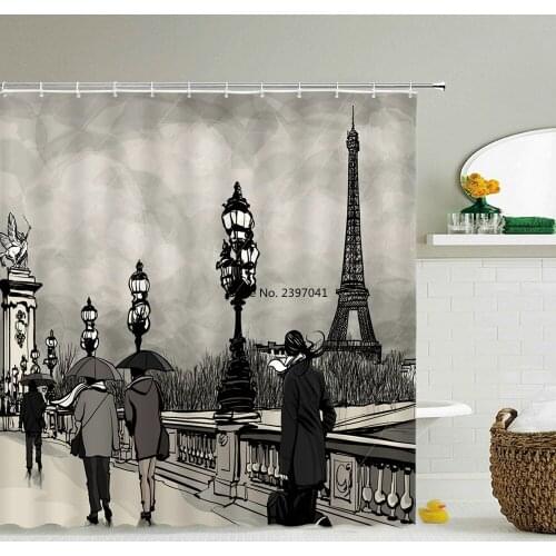 Paris Iron tower Shower Curtains Bathroom Curtain Waterproof Frabic Sketch Scenery Bath Curtains With Hooks Decoration Screen