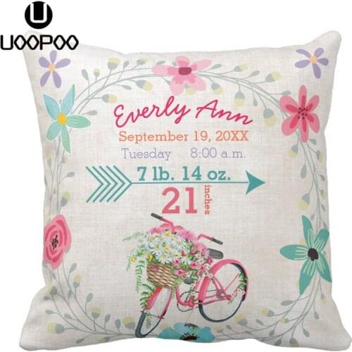 Custom Bicycle Flower Pillow Cover Baby Birth Decorative Pillow Case Cotton Canvas / Polyester Colorful Cushion Cover for Sofa