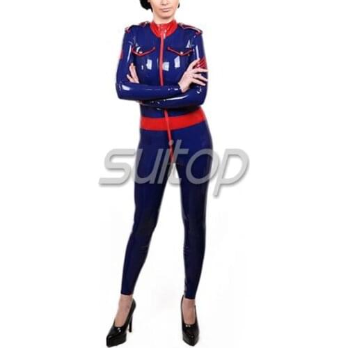 Rubber Catsuit Military Style Uniform latex teddies SUITOP