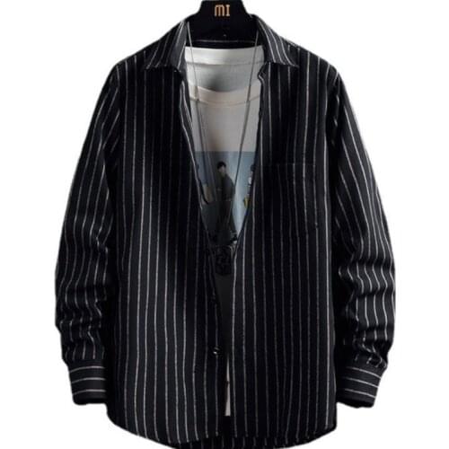 2021 Spring Autumn Casual Long Sleeve Stripe Shirt Men Regular Fit Young Mens Shirt Male Clothing Brand Tops Size M-5XL MY486