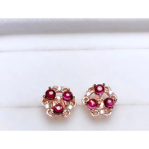 New style red garnet gemstone earrings with silver fine jewelry stud earrings 925 sterling silver natural gem birthday gift