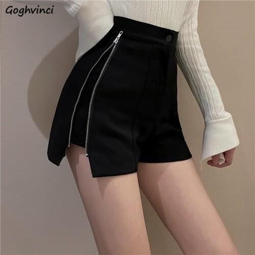 Shorts Women Solid Fake-Zippers Skinny Korean Style Sexy Fitness Slim Fashion High Street Leisure Party Outerwear Punk Deisgn