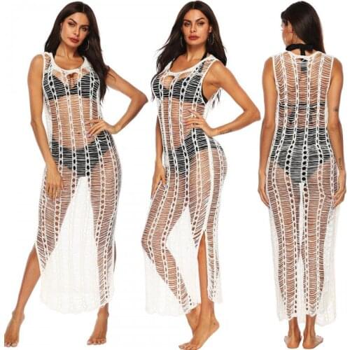 Sexy Hollow See-through Slit Dresses Cover Up Bikini Women 2021 Swimsuit Cover-up Swimwear Irregular Sunscreen Beach Dress