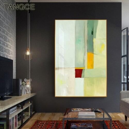 Modern Light Green Canvas Painting Abstract Red Color Block Poster N Print Wall Picture for Living Room Kitchen Home Decoration